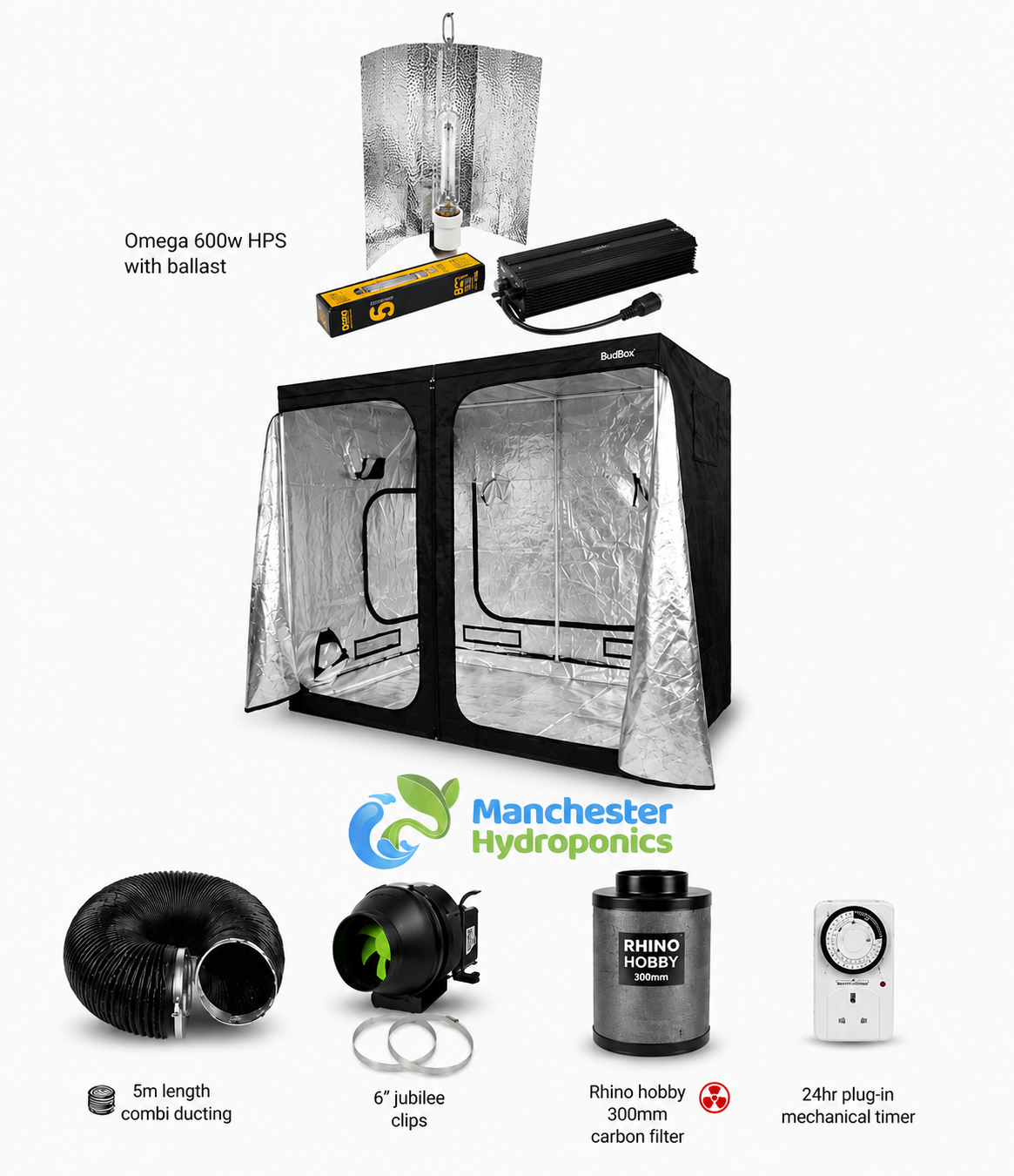 1.5m x 1.5m Complete 600w HPS Grow Tent Kit
