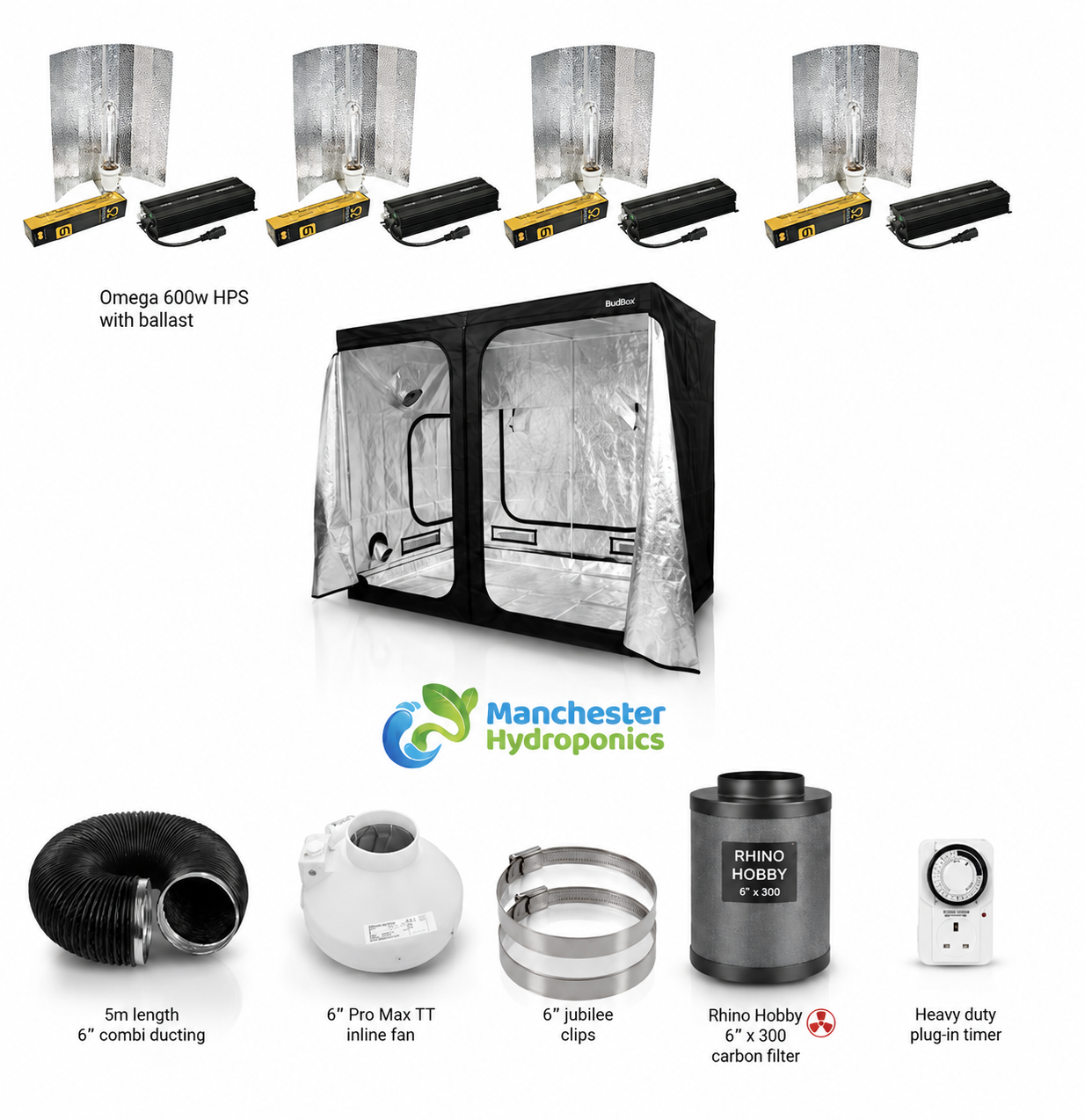 2.4m x 2.4m Complete 600W HPS Grow Tent Kit