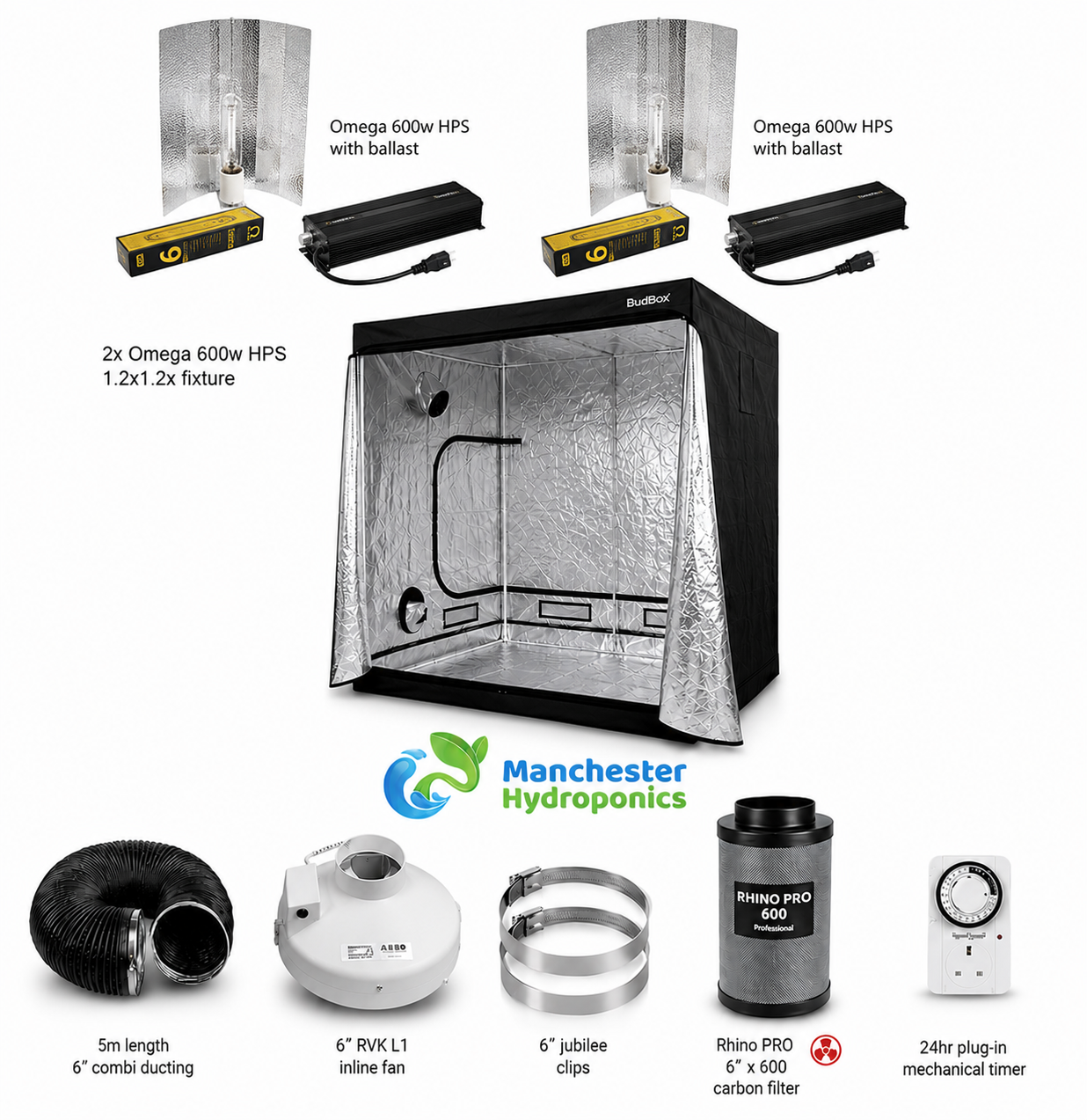 2.4m x 1.2m Complete 600w HPS Grow Tent Kit