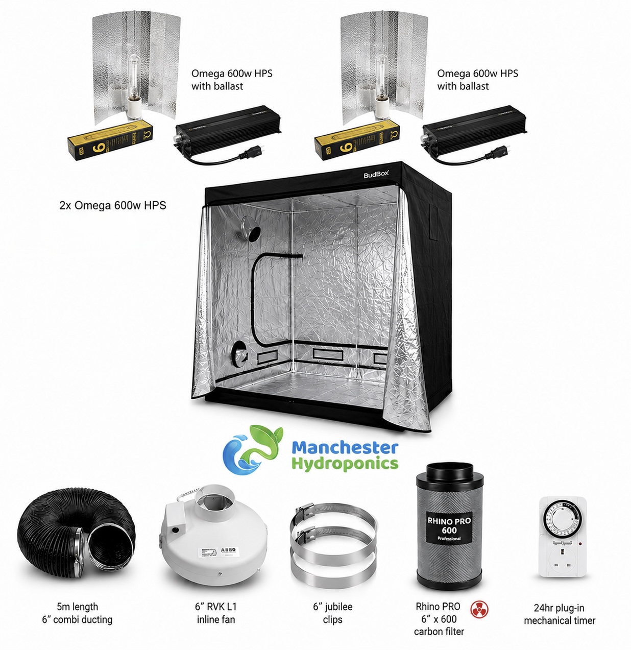 2.4m x 1.2m Complete 600w HPS Grow Tent Kit