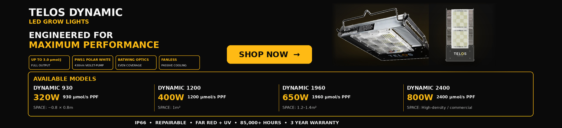 Manchester Hydroponics TELOS Dynamic LED grow lights